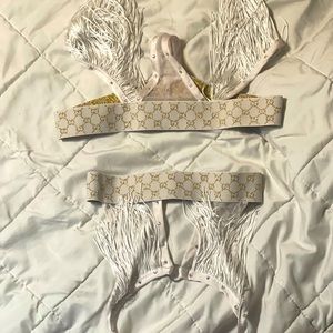 2 piece gold and white outfit